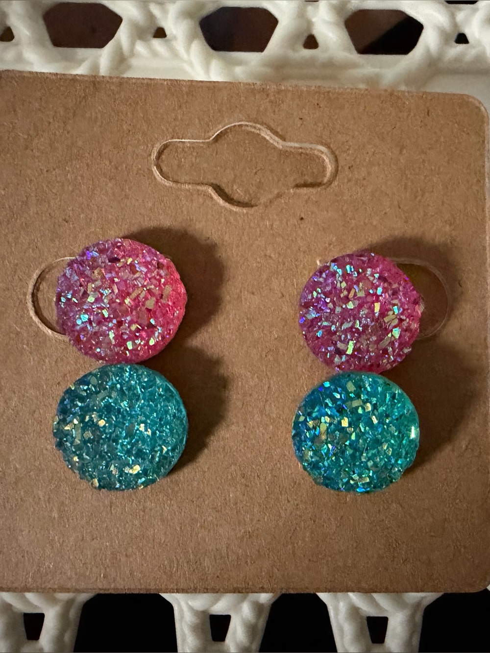 Kids Sparkle hypoallergenic Stud Earrings - Pink & Teal